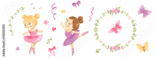 Watercolor Ballerinas, little girl. Illustration for kids