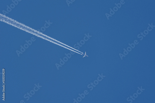 plane flying in the sky, traces