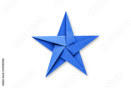 Blue paper star origami isolated on a white background