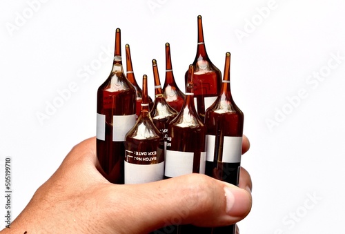 Glass ampoules containing iron supplements to treat anaemia.