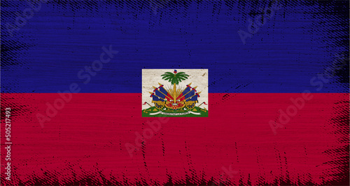 HAITI flag insoled on wood texture with rectangular frame vintage.