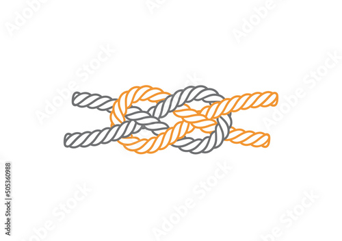 A knot made up of two ropes. Square knot. Isolated on white background