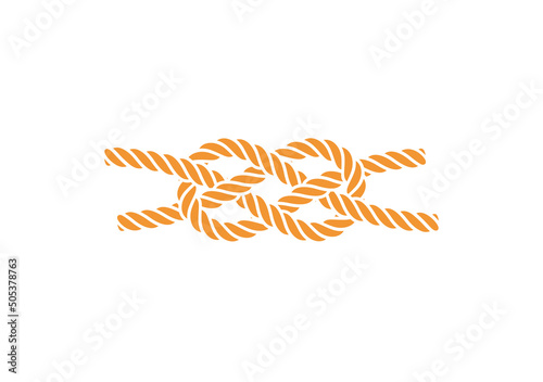 A knot made up of two ropes. Square knot. Isolated on white background