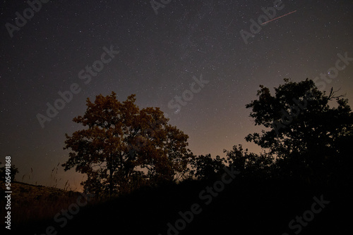 Beautiful scene of Mansfield trees park star gazing with a vesta and a night sky with stars