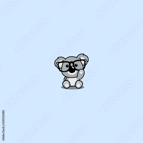 Cute koala with big glasses cartoon, vector illustration