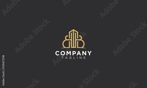 Initials letter b line art style with building logo design modern luxury