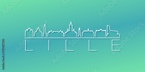 Lille, France Skyline Linear Design. Flat City Illustration Minimal Clip Art. Background Gradient Travel Vector Icon.