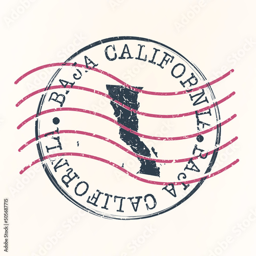 Baja California, Mexico Stamp Map Postal. Silhouette. Passport Round Design. Vector Icon. Design Retro Travel National Symbol.