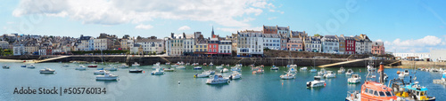 panoramic view of the famous fishing port of Rosmeur, near the beautiful town of Douarnenez in the Finistere department of Brittany