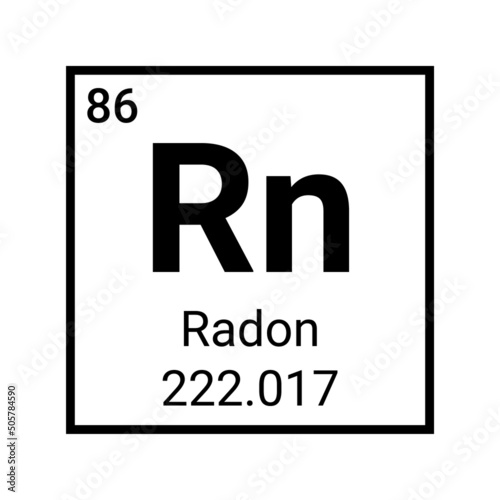 Radon element periodic table symbol. Gas radon chemistry element