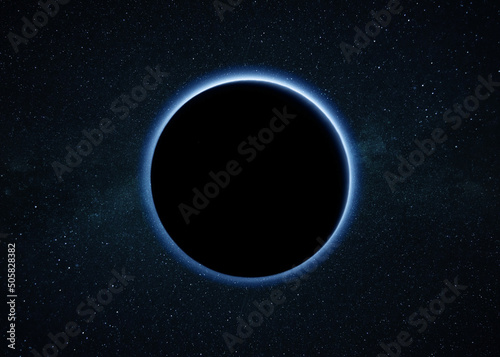 Blue glow planet earth and eclipse in deep starry space. New Horizons Finds Blue Skies and Water Ice on Pluto