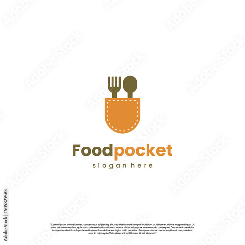 food pocket logo design on isolated background, pocket with spoon and fork logo icon