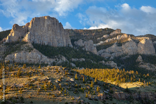 Cliffs in the Absaroka Mountains near Cody Wyoming in early morning light