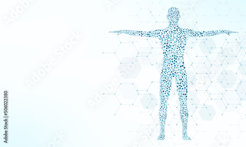 Vector illustration of the human body with structure molecules DNA. Concept and idea for medicine, healthcare medical, science, and technology