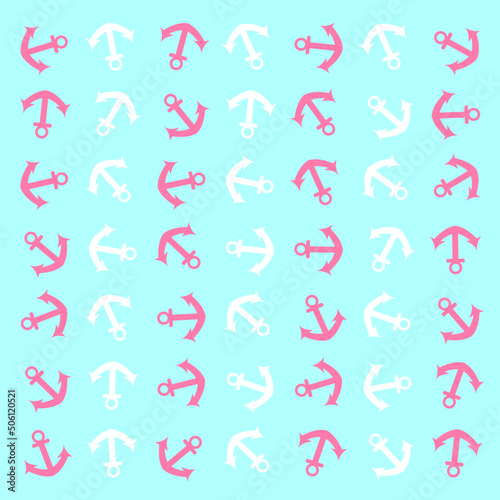 Sailor concept anchor pattern, white and red anchors on blue background
