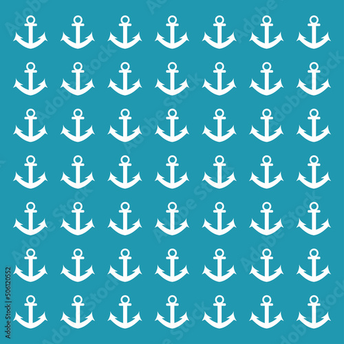 White anchors pattern on ocean blue background 