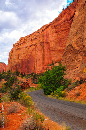 The Burr Trail road winding through the red rock walls of Long Canyon, Grand Staircase-Escalante National Monument, Utah, USA