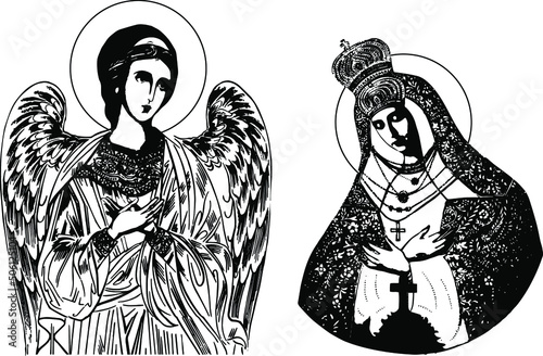 St. Virgin Maria and Angel- keeper. Illustration in Byzantine style