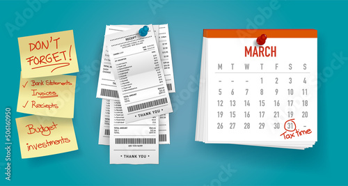 Wall Calendar reminder posit note don't forget tax time receipts