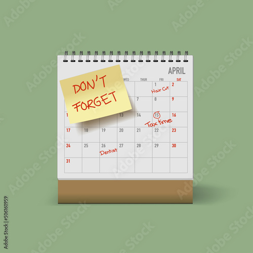 Desk Calendar reminder posit note don't forget tax time
