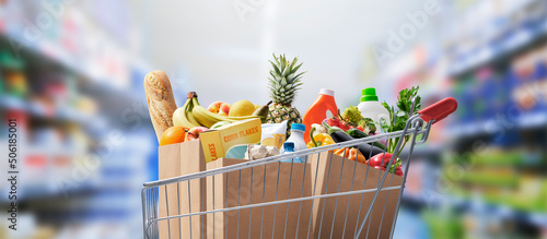 Shopping cart full of groceries