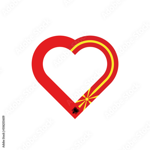 unity concept. heart ribbon icon of albania and north macedonia flags. vector illustration isolated on white background