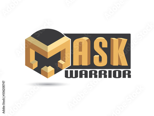 letter m logo design with mask warrior illustration