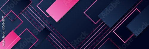 Abstract black pink colorful polygon banner design template. Colorful tech web banner with geometric shapes backdrop and gradient colors. Vector graphic design banner pattern presentation background.