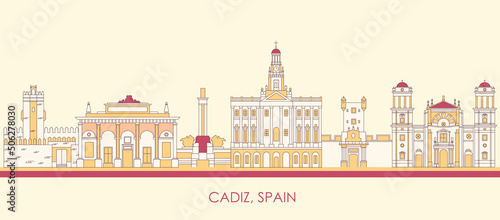 Cartoon Skyline panorama of Cadiz, Andalusia, Spain - vector illustration