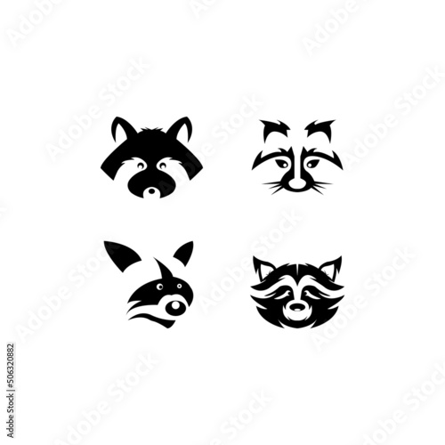 Cute Black raccoon logo vector icon illustration