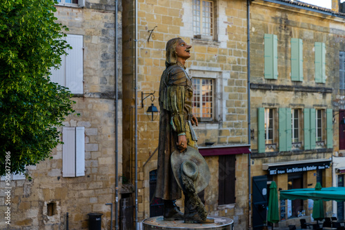 the statue of Cyrano de Bergerac in the historic city center of Bergerac