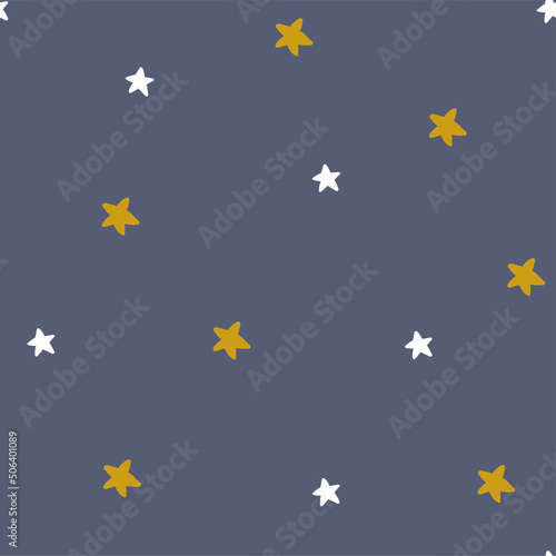 vector seamless pattern with minimalistic stars on dark blue background. simple nursery pattern for babies, kids, boys