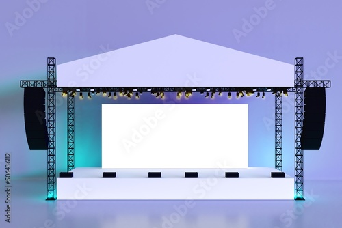 Stage rigging truss system with blank backdrop concert performance. High resolution image isolated. 3D Rendering.