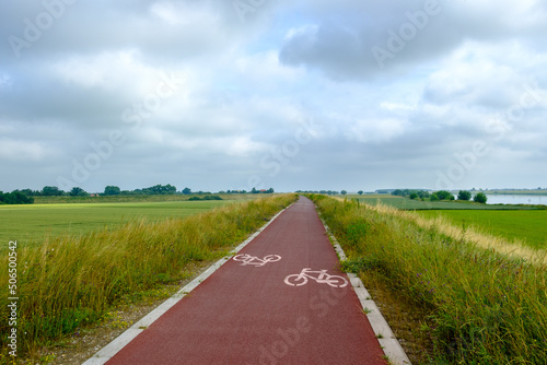 Bicycle route (EV9 The Amber Route / Wiślana Trasa Rowerowa) in the Pomeranian voivodeship of Poland next to the Vistula river