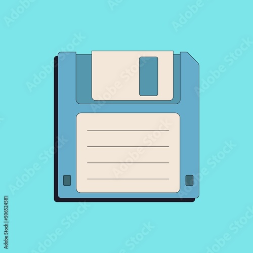 Retro floppy disk icons in flat style isolated on blue background. Nostalgia for 1990s