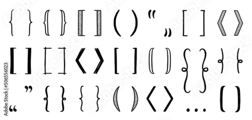 Hand drawn bracket, parenthesis element. Doodle sketch bracket for text, qoute decoration. Line, curly parenthesis shape. Vector illustration.