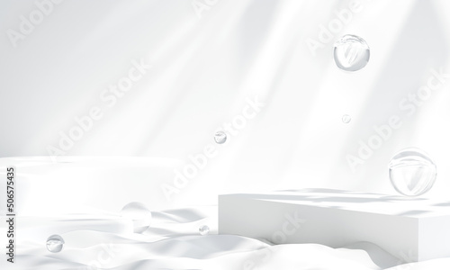 white podium on sand background for product presentation. Natural beauty pedestal, 3d illustration