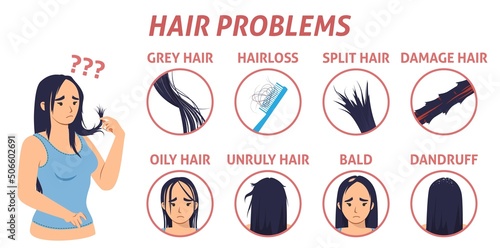 Female hair loss problem symptoms vector poster