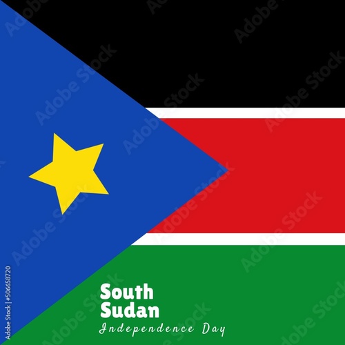Illustrative image of south sudan independence day text on south sudan national flag, copy space