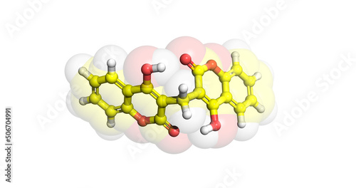 Dicoumarol anticoagulant molecule, 3D 