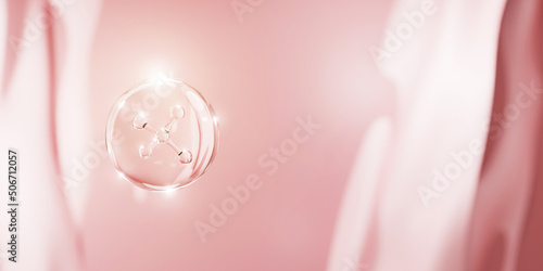 molecule inside bubble, 3D Collagen Skin Serum and Vitamin illustration isolated on soft color background. concept skin care cosmetics solution. 3d rendering. 