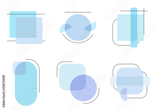 Geometryczne kształty i linie w odcieniach błękitu z miejscem na tekst. Proste ramki do projektów, naklejki, kontenery. Podstawowe figury.