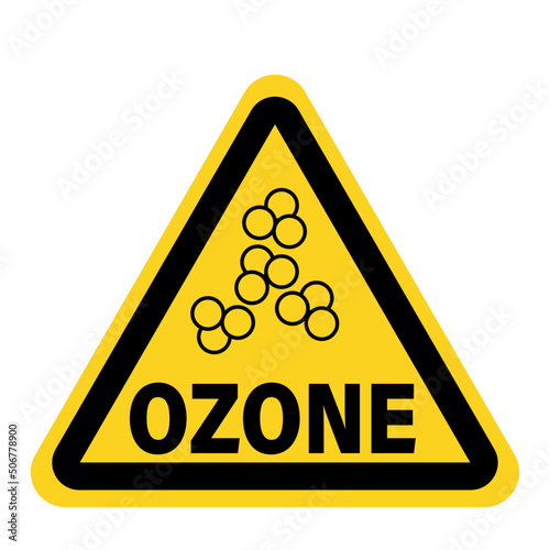 Ozone in use, warning yellow triangle sign with symbol and text