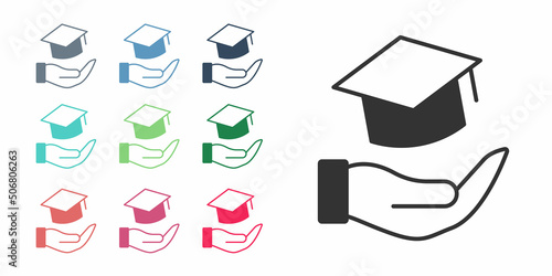Black Education grant icon isolated on white background. Tuition fee, financial education, budget fund, scholarship program, graduation hat. Set icons colorful. Vector