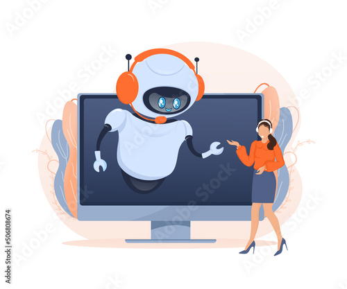 Flat chat bot for web design. Flat isometric vector illustration. Artificial intelligence