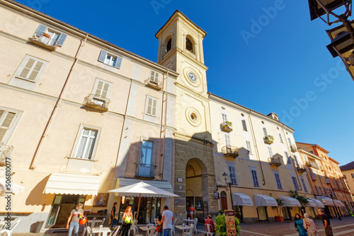 Acqui Terme, Piedmont - June 28, 2021: historic center of the city of Acqui Terme on a summer afternoon