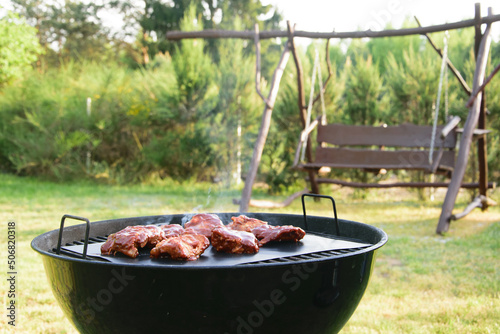 Grillowane żeberka barbecue w ogrodzie 