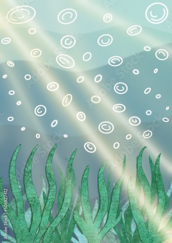 ocean ilustracja morze podwodny świat wodorosty fale