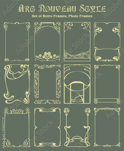 Art Nouveau Decorative Retro Frames. 1920s Modern Style Background Illustrations Set