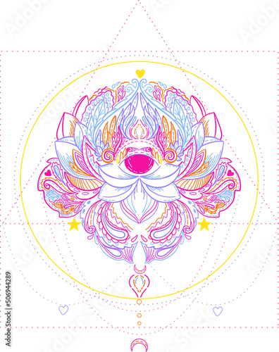 Vector illustration of mandala, isolated. Light, peace and spirit concept. Buddhism lotus symbol. Tattoo, spiritual yoga.